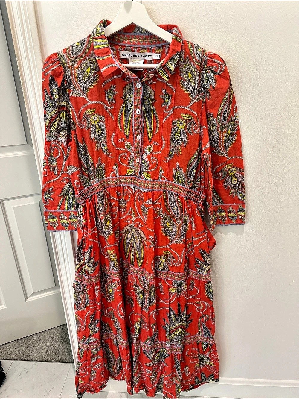 Gretchen Scott Paisley Midi Dress in Red & Gray XL